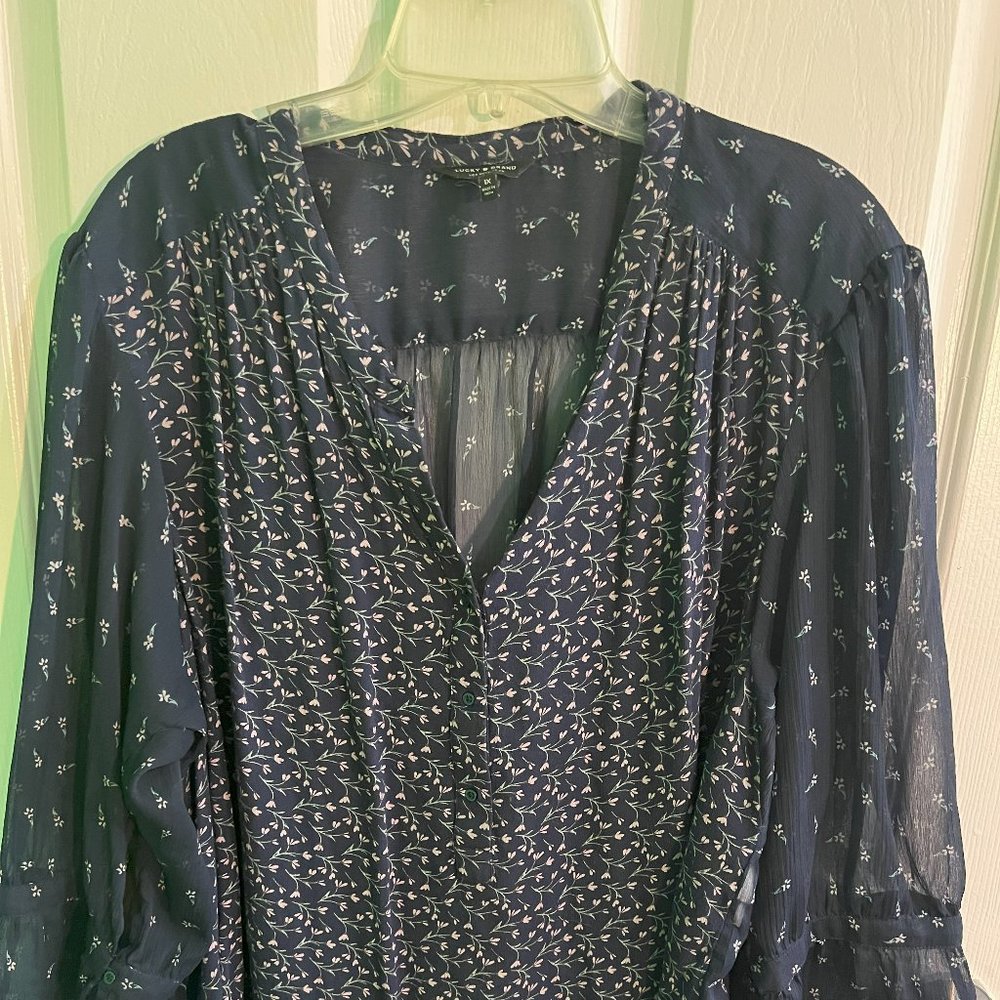 Lucky Brand Navy Floral V-Neck Blouse